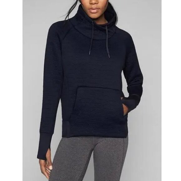 Athleta Jacquard Elevation Pullover Funnel Neck Quilted Black Sweatshirt Medium - Picture 1 of 9
